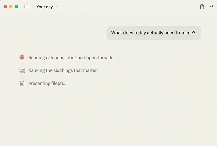 A Claude thread reading calendar and inbox to rank the day